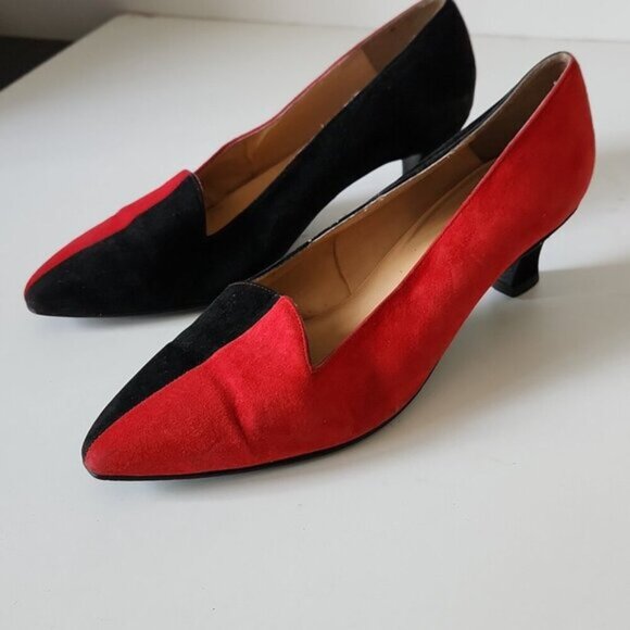 BALLY | Suede Heels Red Black Sz 6 - Picture 2 of 6